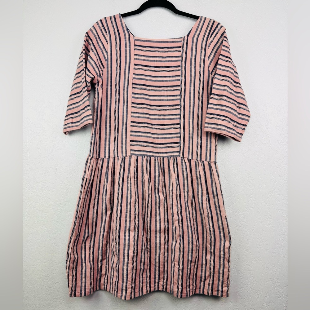 Ace & Jig Striped Short Sleeve Cotton Dress in Blush and Navy - Picture 3 of 9